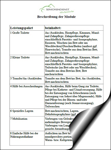Seniorendienst Hohenlohe - Leistungsbeschreibung